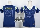 Nike Seattle Seahawks #24 Marshawn Lynch Steel Blue Super Bowl XLVIII Women NFL Elite Draft Him Shimmer Jersey