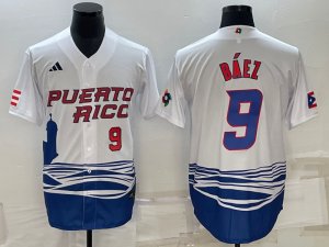 Men\'s Puerto Rico 9 Javier Baez White 2023 World Baseball Classic Jerseys