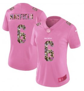 Nike Browns #6 Baker Mayfield Pink Camo Fashion Women Limited Jersey