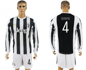 2017-18 Juventus 4 BENATIA Home Long Sleeve Soccer Jersey