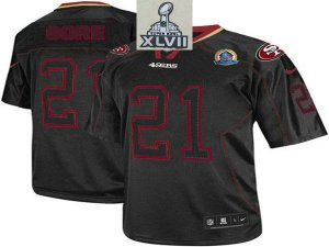 2013 Super Bowl XLVII NEW San Francisco 49ers #21 Frank Gore Lights Out Black With Hall of Fame 50th Patch (Elite)