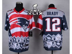 2015 Super Bowl XLIX Nike New England Patriots #12 Tom Brady Blue Jerseys(Style Noble Fashion Elite)