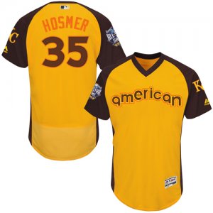 Mens Majestic Kansas City Royals #35 Eric Hosmer Yellow 2016 All-Star American League BP Authentic Collection Flex Base MLB Jersey