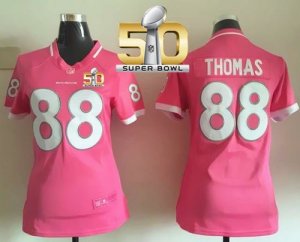 Women Nike Broncos #88 Demaryius Thomas Pink Super Bowl 50 Stitched Bubble Gum Jersey