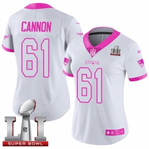 Womens Nike New England Patriots #61 Marcus Cannon Limited White Pink Rush Fashion Super Bowl LI 51 NFL Jersey