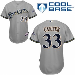 Men\'s Majestic Milwaukee Brewers #33 Chris Carter Authentic Grey Road Cool Base MLB Jersey