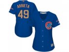 Women Chicago Cubs #49 Jake Arrieta Blue 2017 Gold Program Cool Base Stitched MLB Jersey