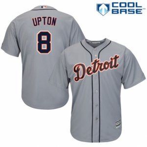 Men\'s Majestic Detroit Tigers #8 Justin Upton Replica Grey Road Cool Base MLB Jersey