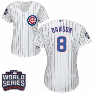 Women\'s Majestic Chicago Cubs #8 Andre Dawson Authentic White Home 2016 World Series Bound Cool Base MLB Jersey
