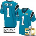 Nike Carolina Panthers #1 Cam Newton Blue Alternate Super Bowl 50 Men Stitched NFL Elite Autographed Jersey