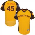 Mens Majestic Baltimore Orioles #45 Mark Trumbo Yellow 2016 All-Star American League BP Authentic Collection Flex Base MLB Jersey