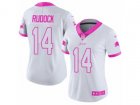 Women Nike Detroit Lions #14 Jake Rudock Limited Pink Rush Fashion NFL Jersey