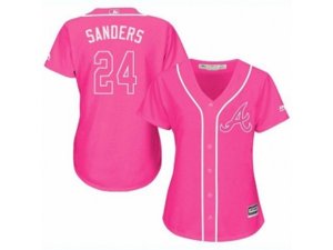 Women Atlanta Braves #24 Deion Sanders Replica Pink Fashion Cool Base MLB Jersey