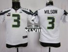 Nike Seattle Seahawks #3 Russell Wilson White With C Patch Super Bowl XLVIII Youth NFL Elite Jersey