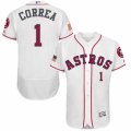 Mens Majestic Houston Astros #1 Carlos Correa Replica White Fashion Stars & Stripes Flex Base MLB Jersey