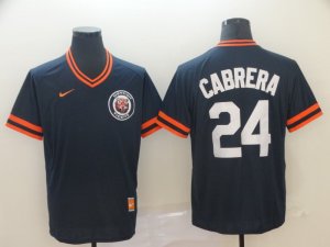 Tigers #24 Miguel Cabrera Navy Throwback Jersey