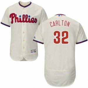 Men\'s Majestic Philadelphia Phillies #32 Steve Carlton Cream Flexbase Authentic Collection MLB Jersey
