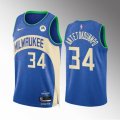 Milwaukee Bucks #34 Giannis Antetokounmpo Blue 2023-24 City Edition Stitched Basketball Jersey