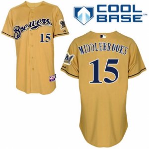 Men\'s Majestic Milwaukee Brewers #15 Will Middlebrooks Authentic Gold 2013 Alternate Cool Base MLB Jersey