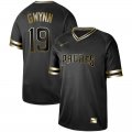 Padres #19 Tony Gwynn Black Gold Nike Cooperstown Collection Legend V Neck Jersey