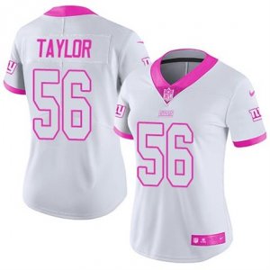 Womens Nike New York Giants #56 Lawrence Taylor White Pink Stitched NFL Limited Rush Fashion Jersey