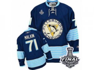 Mens Reebok Pittsburgh Penguins #71 Evgeni Malkin Premier Navy Blue Third Vintage 2017 Stanley Cup Final NHL Jersey