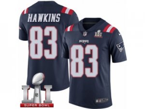 Youth Nike New England Patriots #83 Lavelle Hawkins Limited Navy Blue Rush Super Bowl LI 51 NFL Jersey