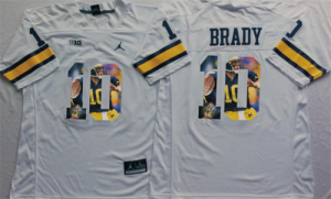 Michigan Wolverines 10 Tom Brady White Portrait Number College Jersey