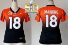 Women Nike Broncos #18 Peyton Manning Orange Blue Super Bowl 50 Fadeaway Fashion Jersey