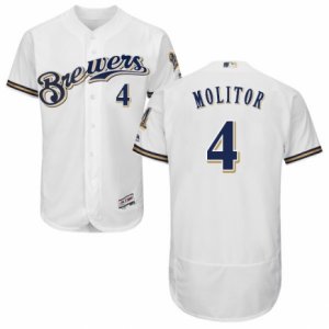 Men\'s Majestic Milwaukee Brewers #4 Paul Molitor White Royal Flexbase Authentic Collection MLB Jersey