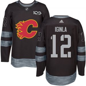 Mens Calgary Flames #12 Jarome Iginla Black 1917-2017 100th Anniversary Stitched NHL Jersey