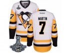 Mens Reebok Pittsburgh Penguins #7 Paul Martin Premier White Away 2017 Stanley Cup Champions NHL Jersey