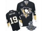 Mens Reebok Pittsburgh Penguins #19 Bryan Trottier Authentic Black Home 2017 Stanley Cup Champions NHL Jersey