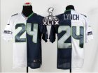 2015 Super Bowl XLIX Nike Seattle Seahawks #24 lynch New blue-white Jerseys(Splite Elite)