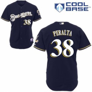 Men\'s Majestic Milwaukee Brewers #38 Wily Peralta Authentic Navy Blue Alternate Cool Base MLB Jersey