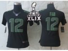 2015 Super Bowl XLIX Nike Women Seattle Seahawks #12 Fan Black Jerseys(Impact Limited)