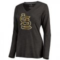 Women's St.Louis Cardinals Gold Collection Long Sleeve V-Neck Tri-Blend T-Shirt Black