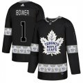 Maple Leafs #1 Johnny Bower Black Team Logos Fashion Adidas Jersey