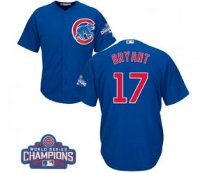 Youth Majestic Chicago Cubs #17 Kris Bryant Authentic Royal Blue Alternate 2016 World Series Champions Cool Base MLB Jersey