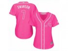 Women Atlanta Braves #7 Dansby Swanson Replica Pink Fashion Cool Base MLB Jersey