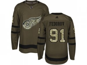 Adidas Detroit Red Wings #91 Sergei Fedorov Green Salute to Service Stitched NHL Jersey