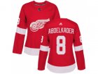 Women Adidas Detroit Red Wings #8 Justin Abdelkader Red Home Authentic Stitched NHL Jersey