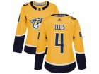 Women Adidas Nashville Predators #4 Ryan Ellis Yellow Home Authentic Stitched NHL Jersey