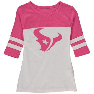 Houston Texans 5th & Ocean By New Era Girls Youth Jersey 34 Sleeve T-Shirt White Pink