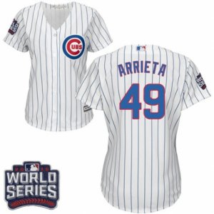 Women\'s Majestic Chicago Cubs #49 Jake Arrieta Authentic White Home 2016 World Series Bound Cool Base MLB Jersey