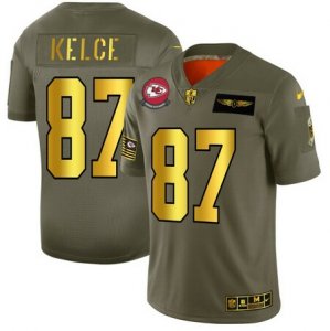 Nike Chiefs #87 Travis Kelce 2019 Olive Gold Salute To Service Limited Jersey