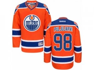 Mens Reebok Edmonton Oilers #98 Jesse Puljujarvi Authentic Orange Third NHL Jersey