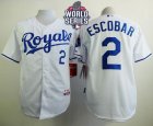 Kansas City Royals #2 Alcides Escobar White Cool Base W 2015 World Series Patch Stitched MLB Jersey