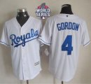 Kansas City Royals #4 Alex Gordon White New Cool Base W 2015 World Series Patch Stitched MLB Jersey