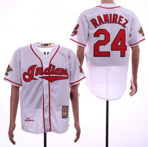 Indians #24 Manny Ramirez White 1995 Cooperstown Collection Cool Base Jersey